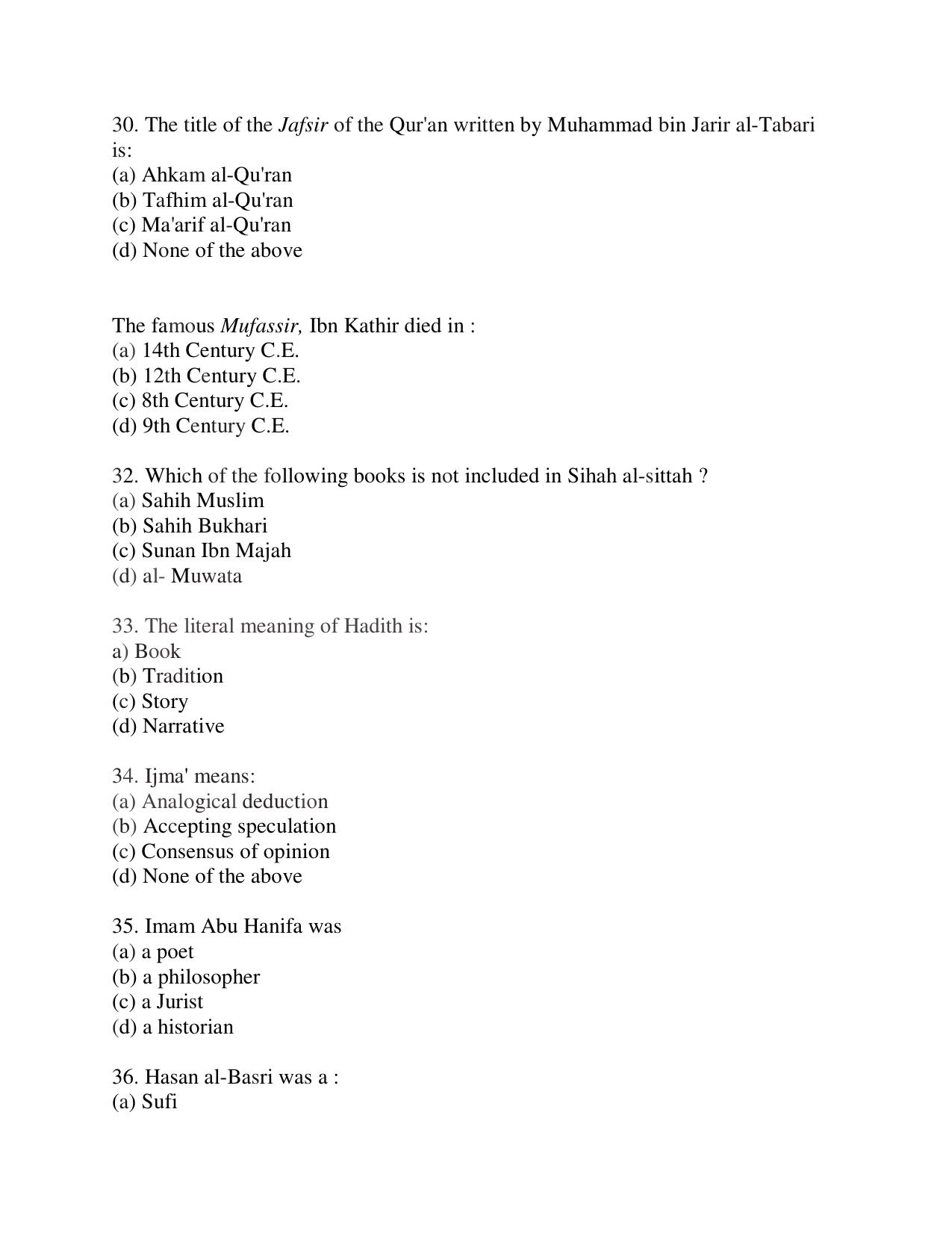 KUET 2023 M.A Islamic Studies Question Paper - Page 103