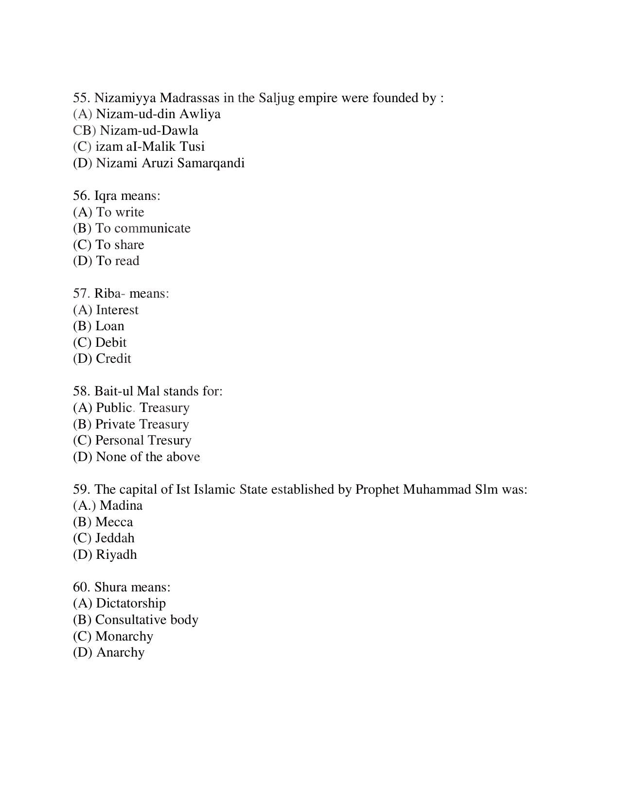 KUET 2023 M.A Islamic Studies Question Paper - Page 116