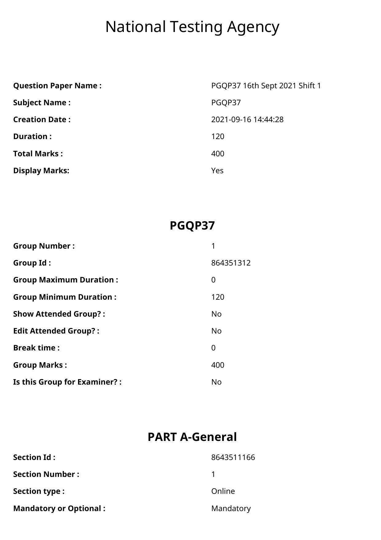 CUET PG 2021 PGQP37 Question Paper - Page 1