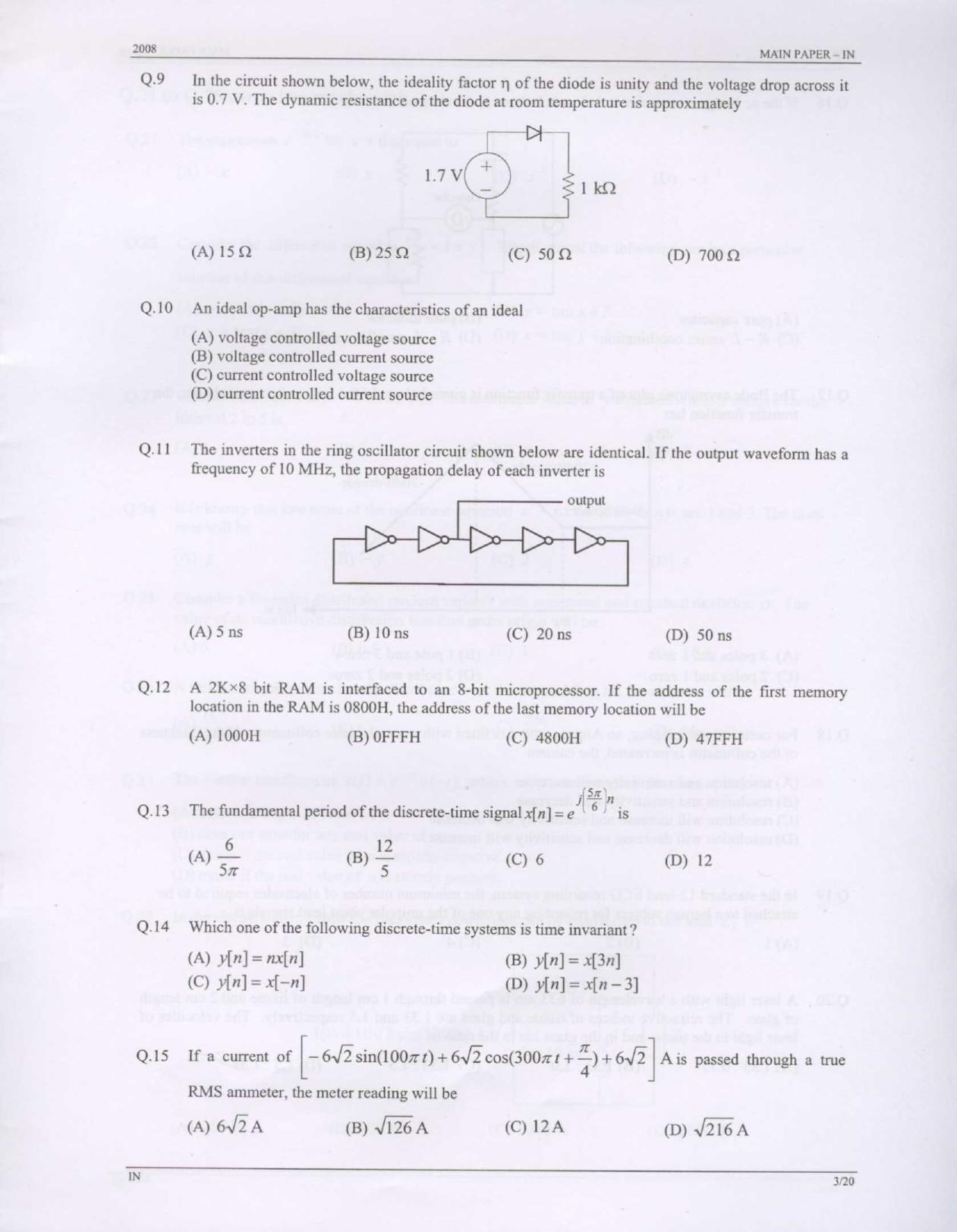 GATE 2008 Instrumentation Engineering (IN) Question Paper with Answer Key - Page 3