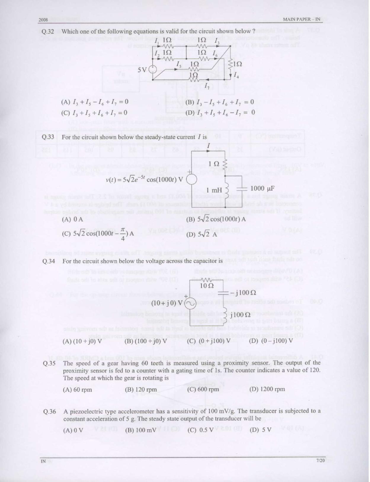GATE 2008 Instrumentation Engineering (IN) Question Paper with Answer Key - Page 7