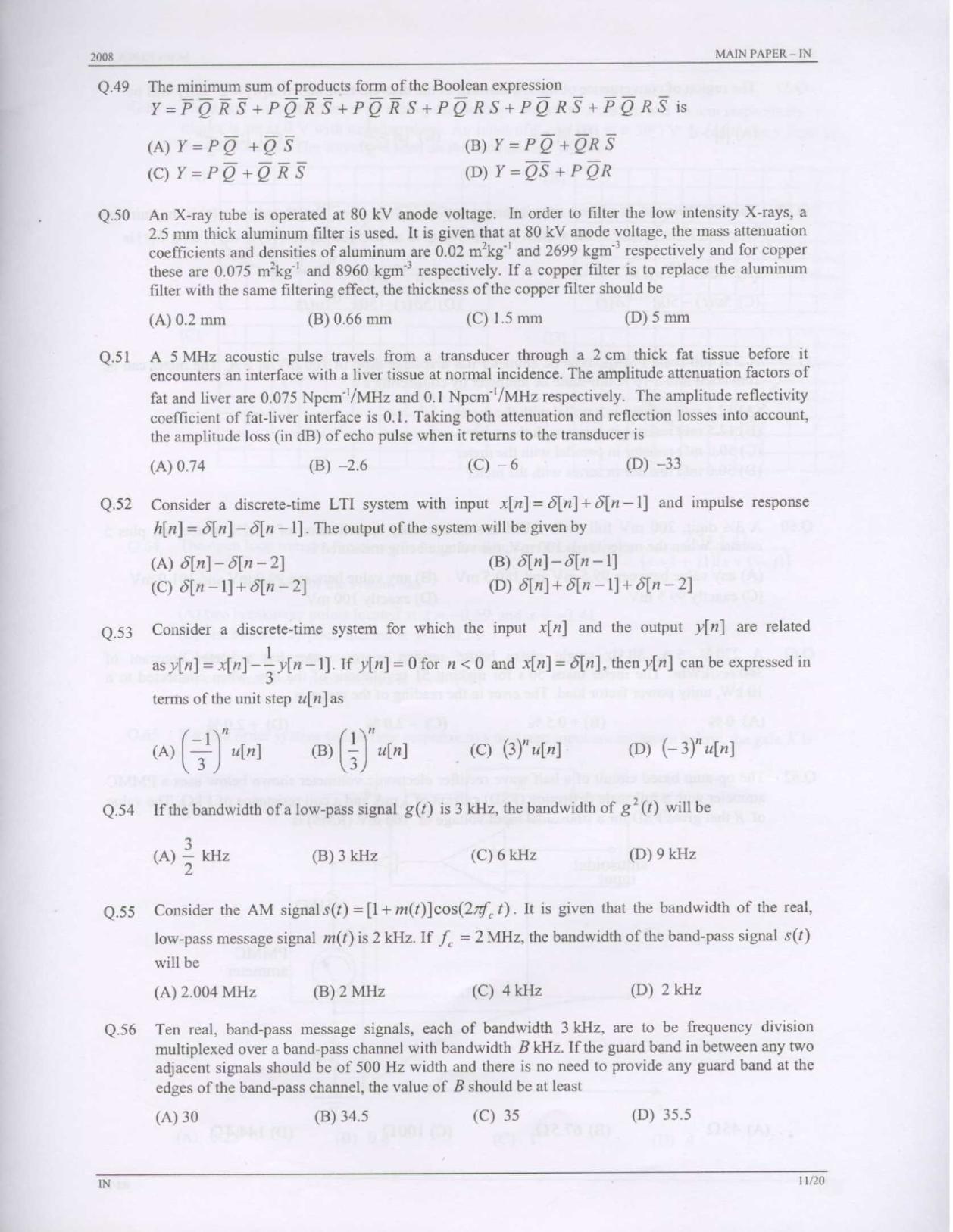 GATE 2008 Instrumentation Engineering (IN) Question Paper with Answer Key - Page 11