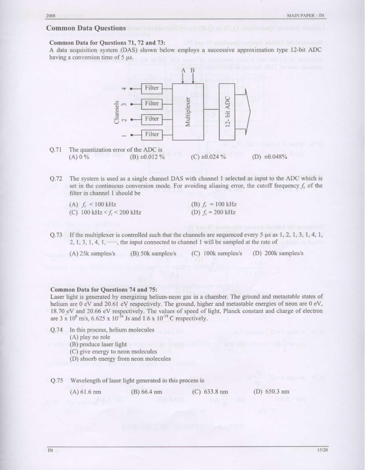 GATE 2008 Instrumentation Engineering (IN) Question Paper with Answer Key - Page 15