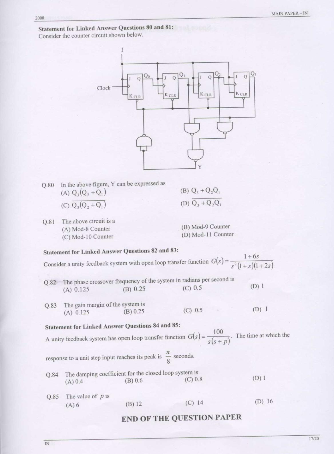 GATE 2008 Instrumentation Engineering (IN) Question Paper with Answer Key - Page 17