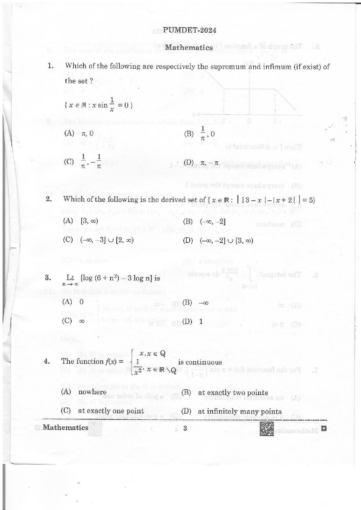 PUMDET 2024 Mathematics Question Paper - Page 3
