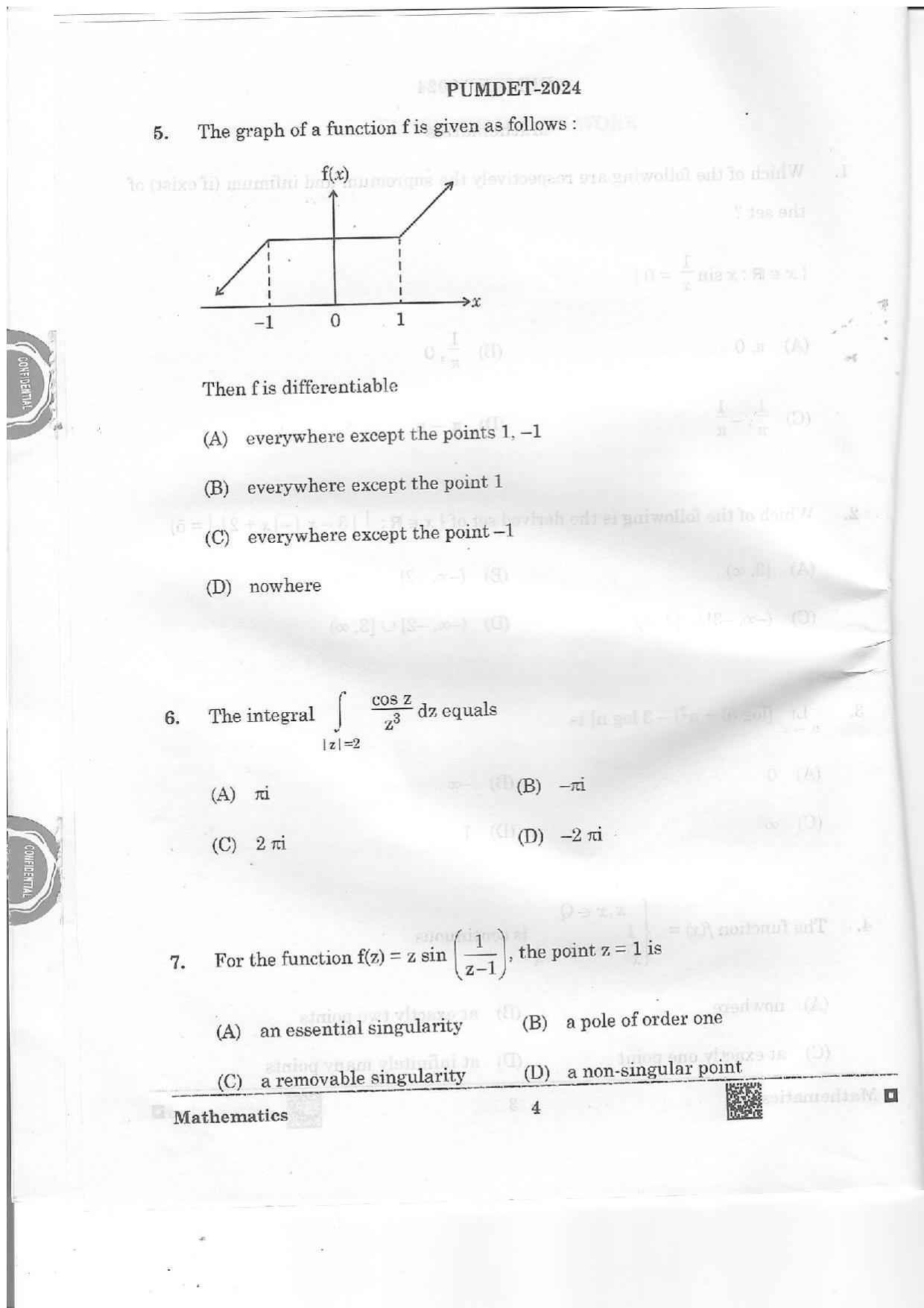 PUMDET 2024 Mathematics Question Paper - Page 4