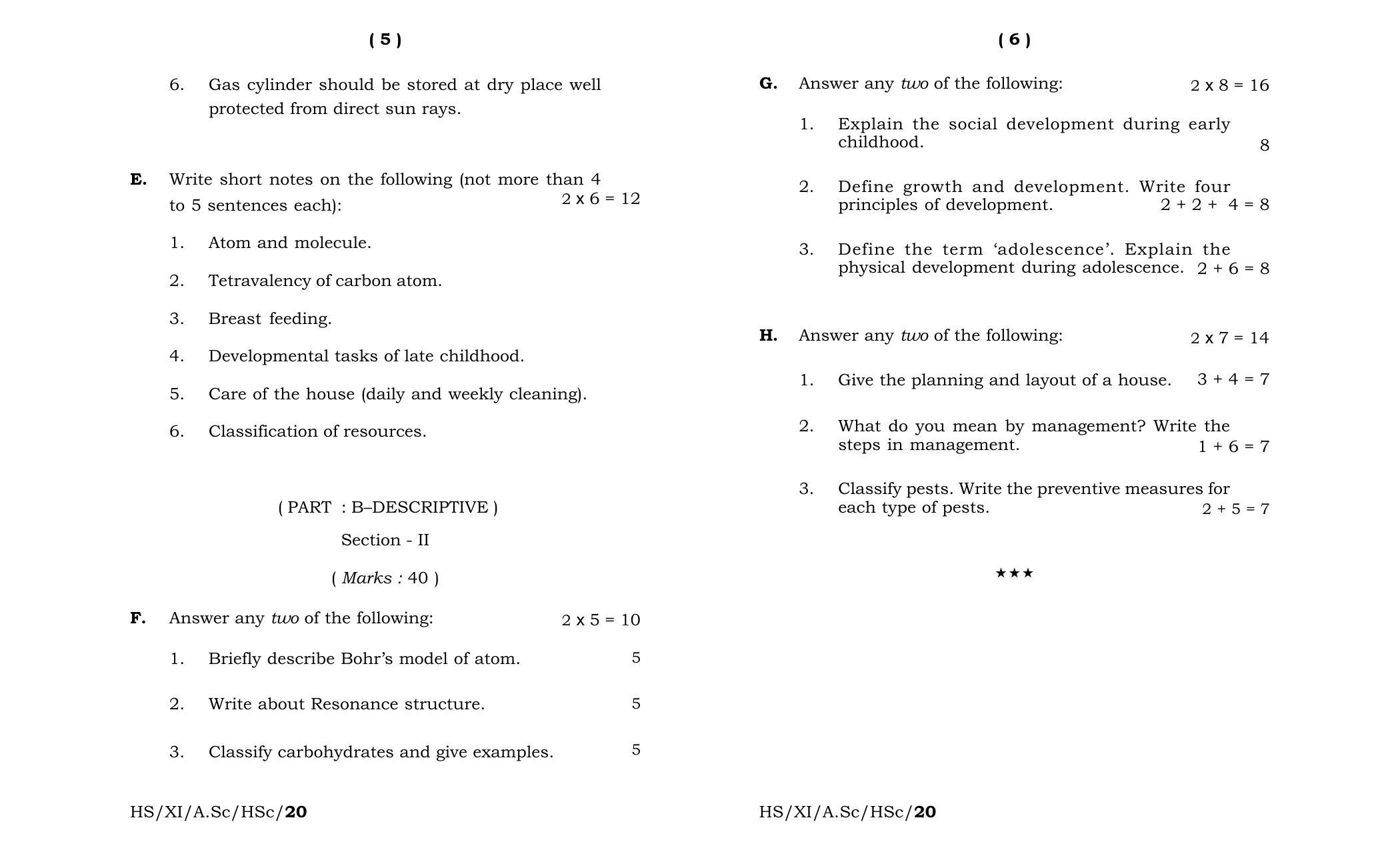 Meghalaya Board (MBOSE) Class 11 Home Science 2020 Question Paper - Page 3