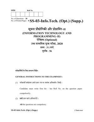 Class 12 2020 Information Technology Supplementary RBSE Question Paper
