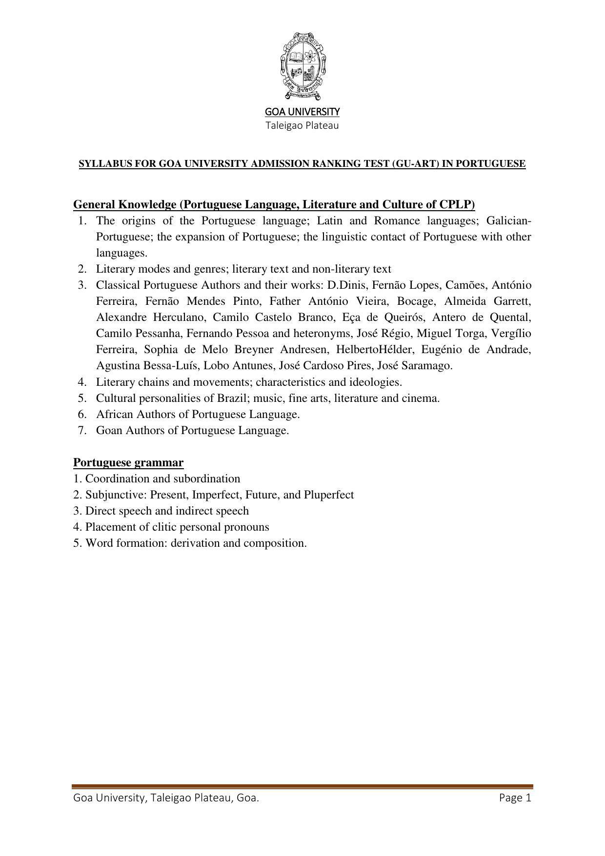 GU ART Portuguese Syllabus - Page 1