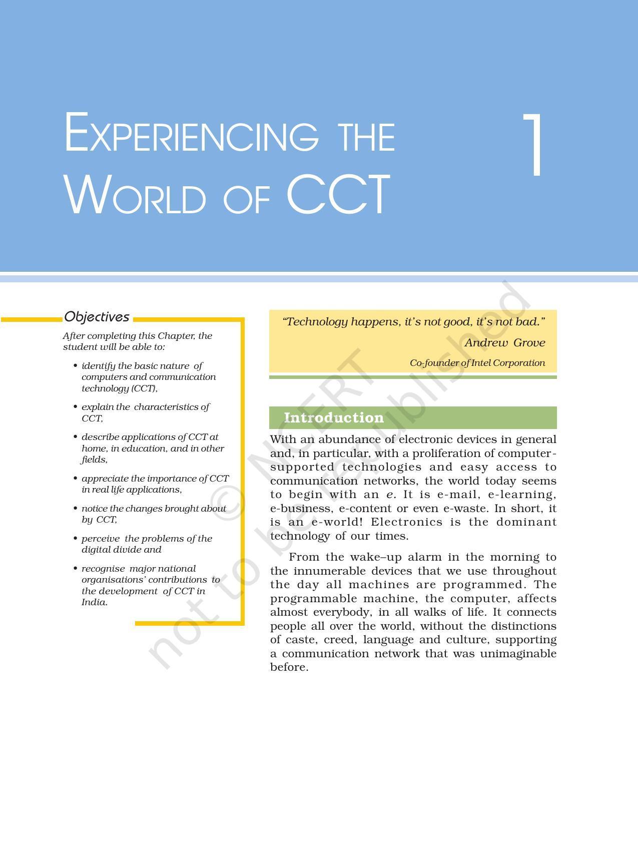 NCERT Book for Class 11 Computers Chapter 1 Experiencing the World of CCT - Page 1