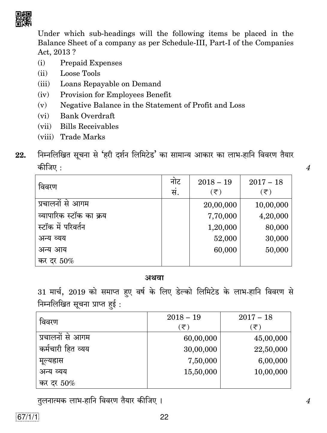 CBSE Class 12 67-1-1 ACCOUNTANCY 2019 Compartment Question Paper - Page 22