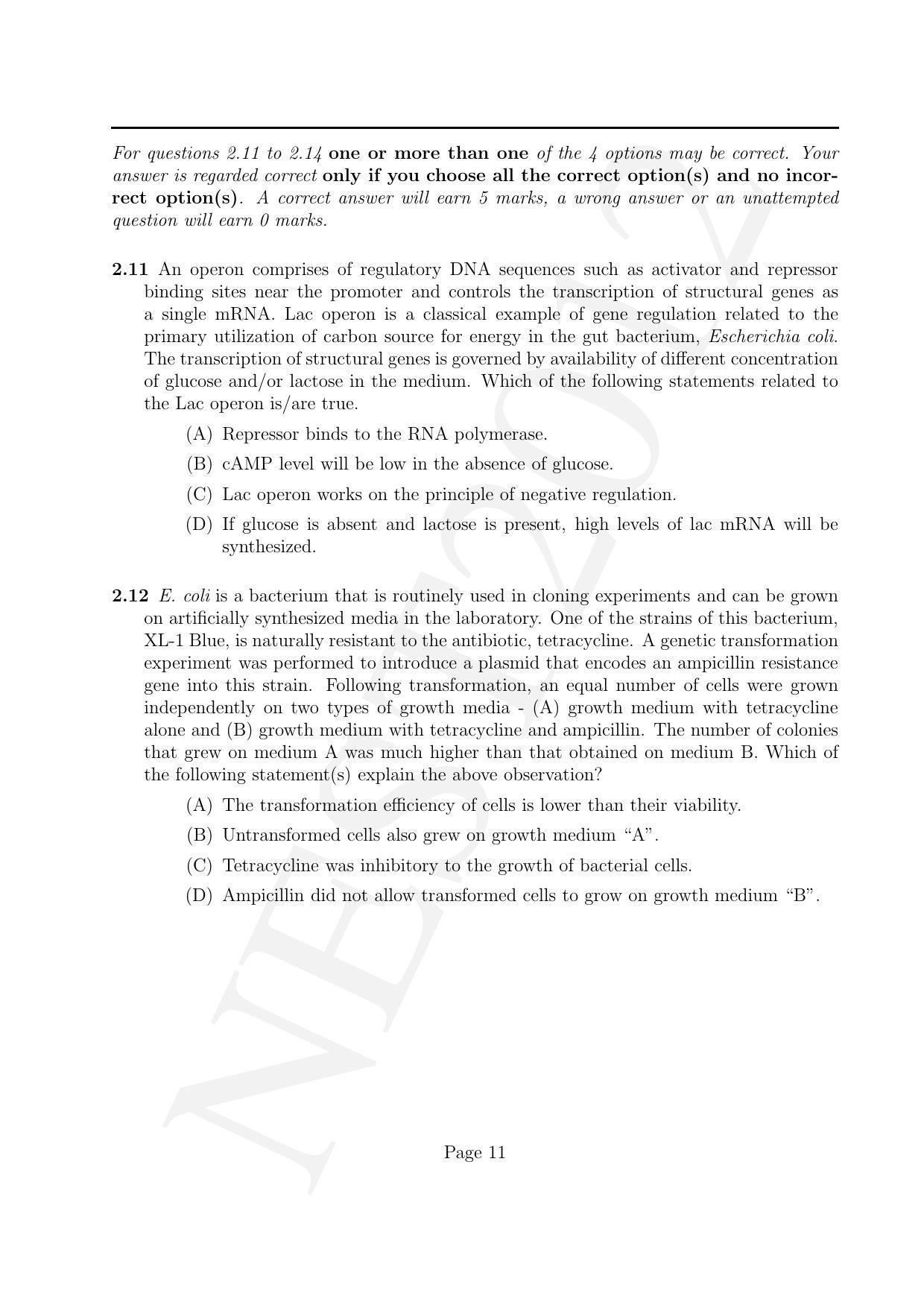 NEST 2012 Question Paper - Page 11