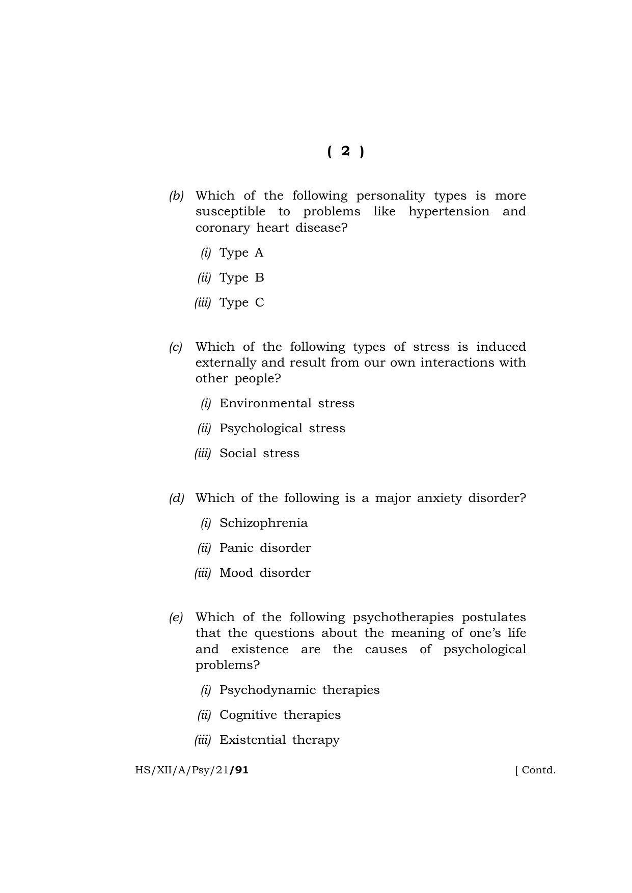 Meghalaya Board (MBOSE) Class 12 PSYCHOLOGY (HS-XII-A-Psy-21) 2021 Question Paper - Page 2