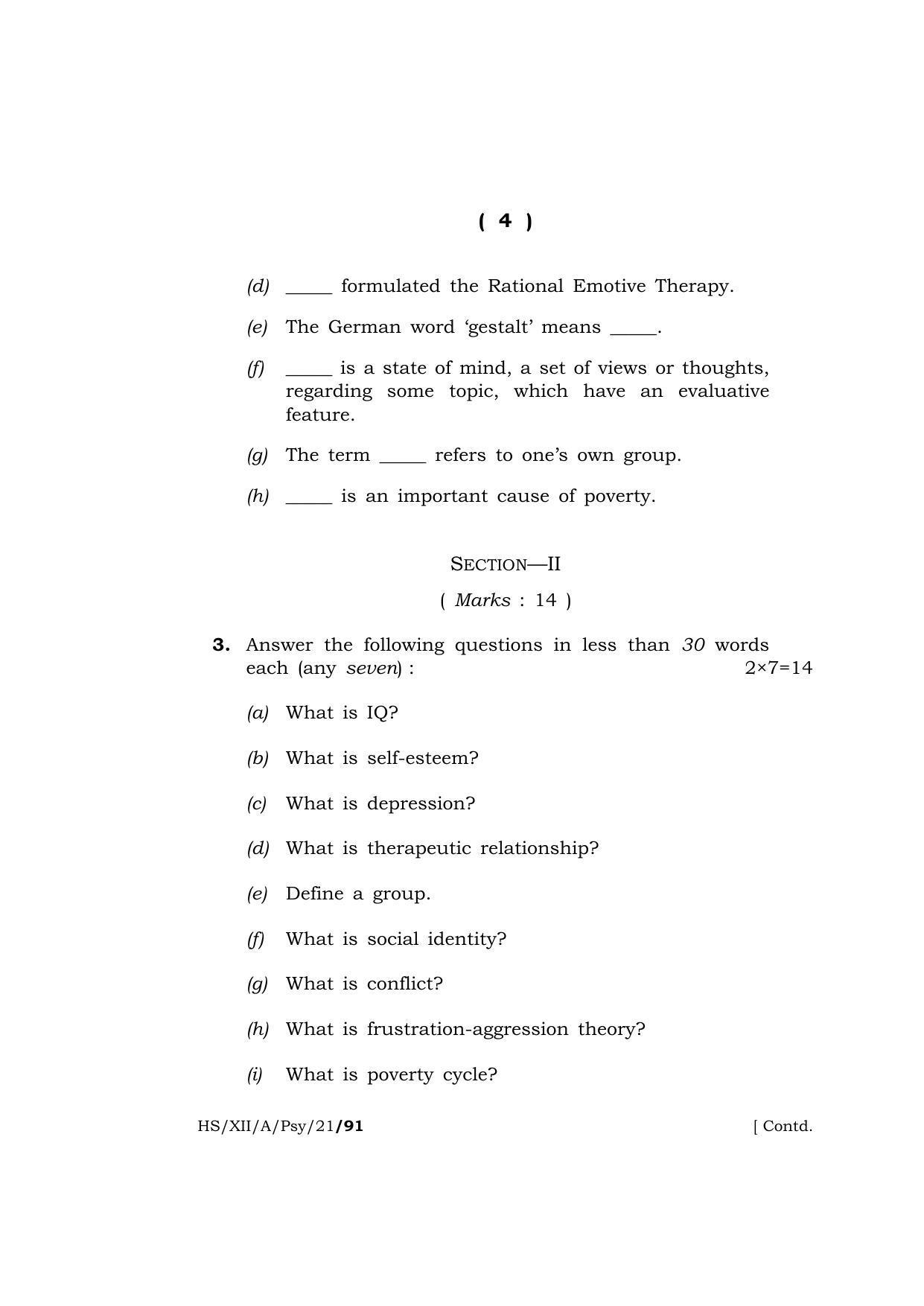 Meghalaya Board (MBOSE) Class 12 PSYCHOLOGY (HS-XII-A-Psy-21) 2021 Question Paper - Page 4