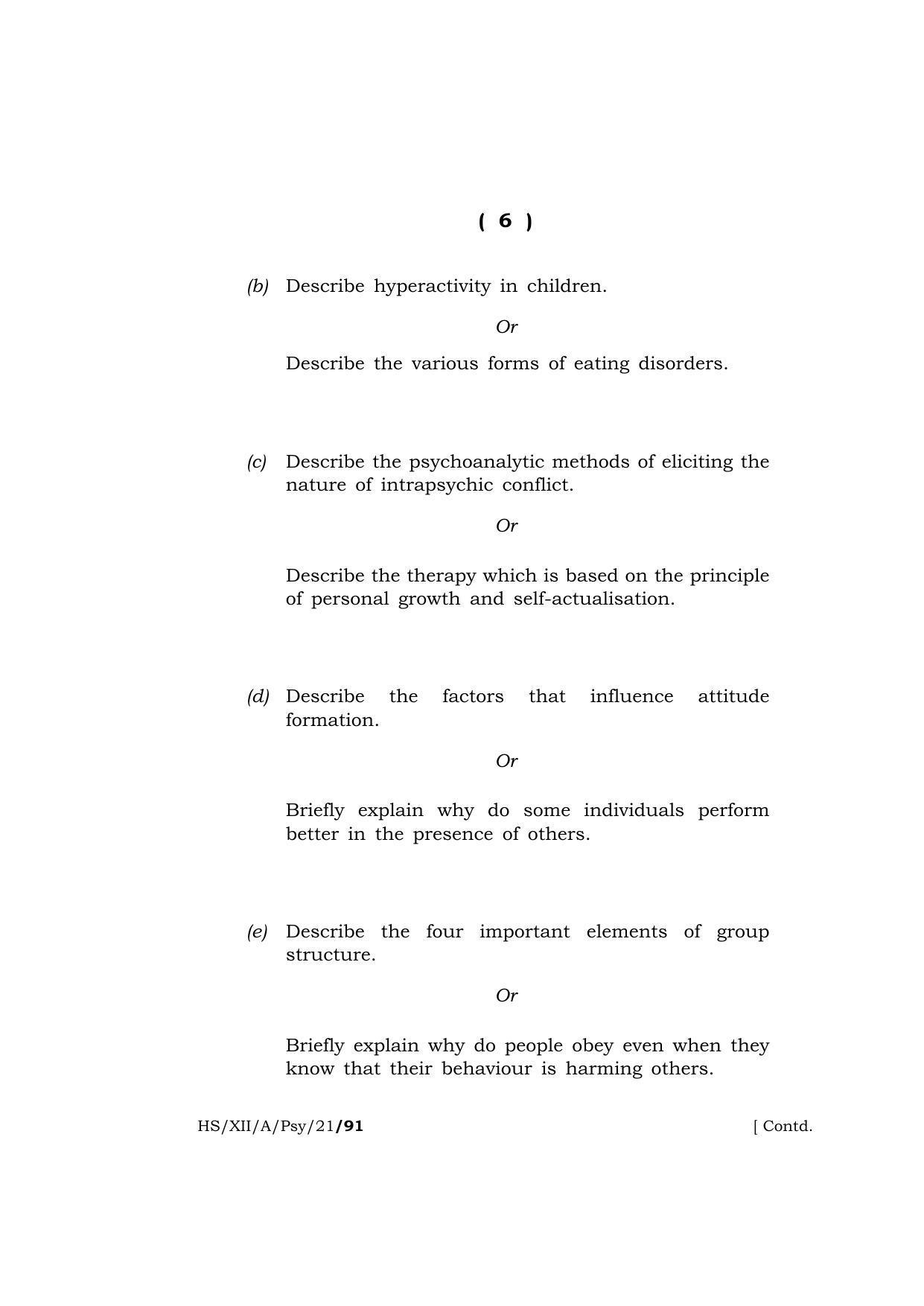 Meghalaya Board (MBOSE) Class 12 PSYCHOLOGY (HS-XII-A-Psy-21) 2021 Question Paper - Page 6