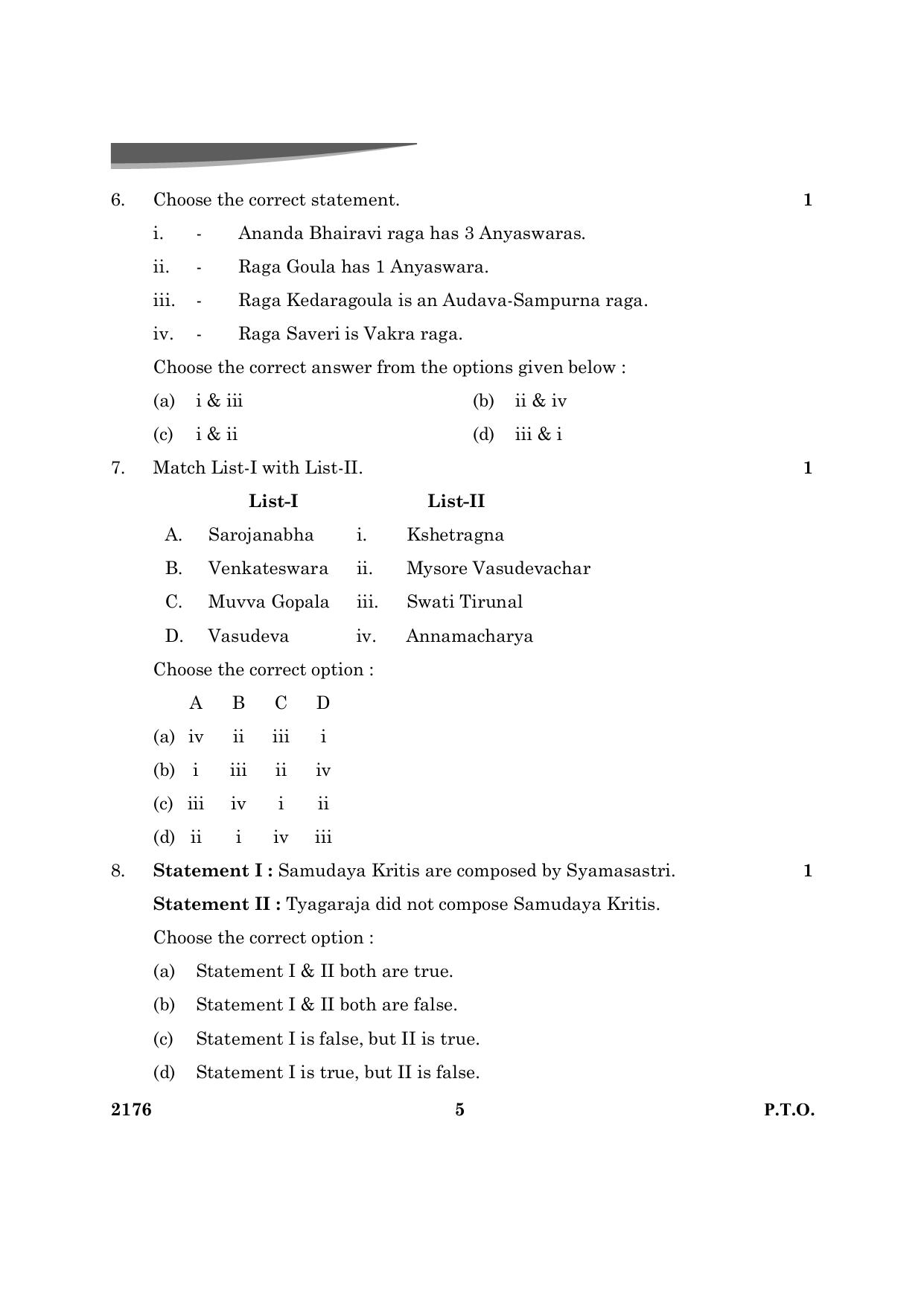 CBSE Class 12 Carnatic Music Vocal 2024 Question Paper - Page 5