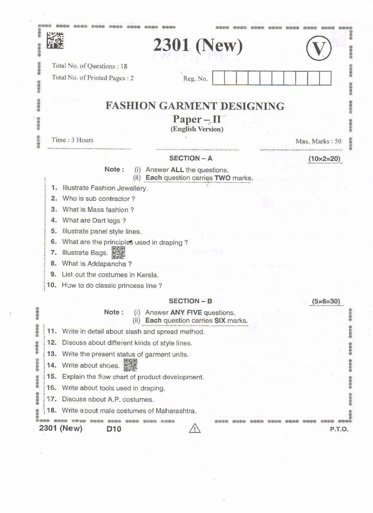 AP Intermediate 2nd Year Vocational Question Paper September-2021- Fashion_Garment_Designing-II - Page 1