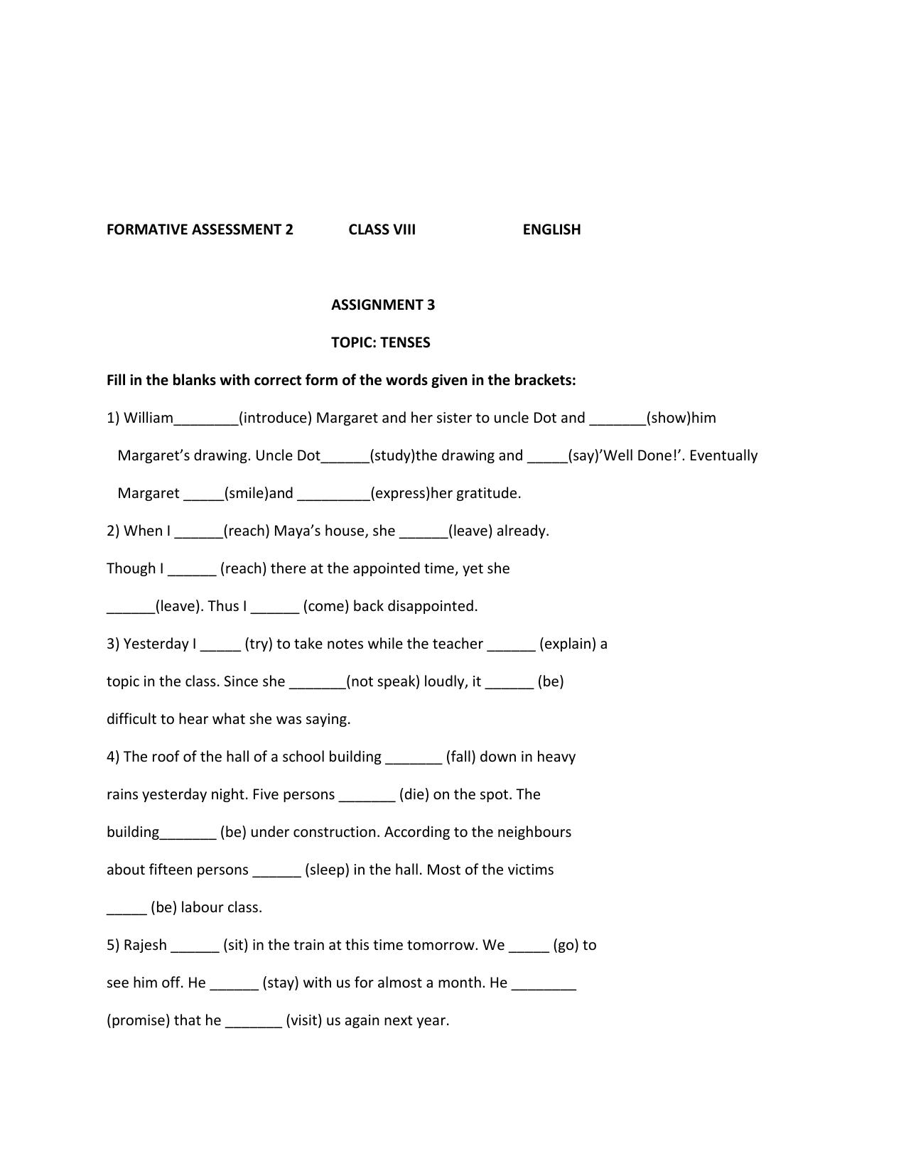 CBSE Worksheets for Class 8 English Assignment 27 - Page 1