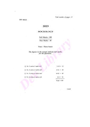 Assam HS 2nd Year Sociology 2023 Question Paper