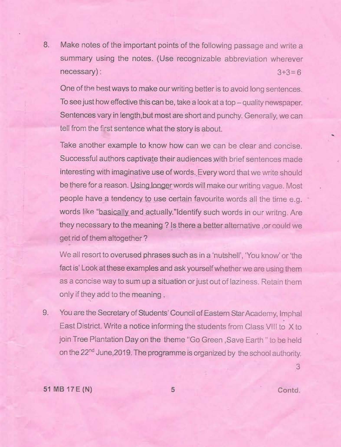 Manipur HSLC 2019 English Question Paper - Page 5