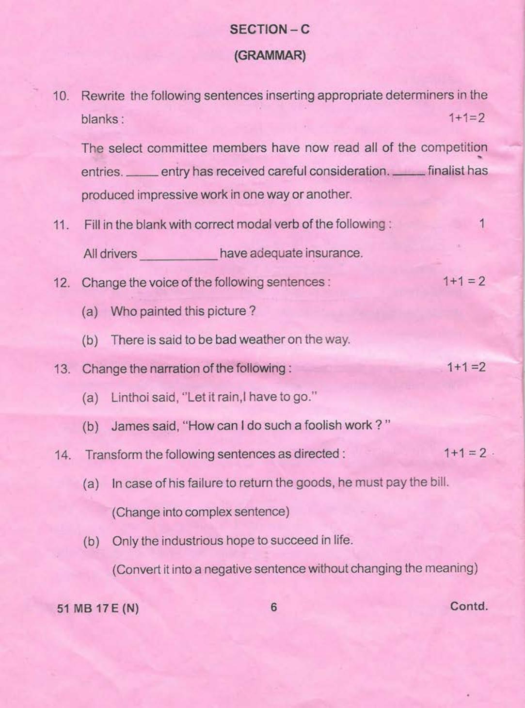 Manipur HSLC 2019 English Question Paper - Page 6
