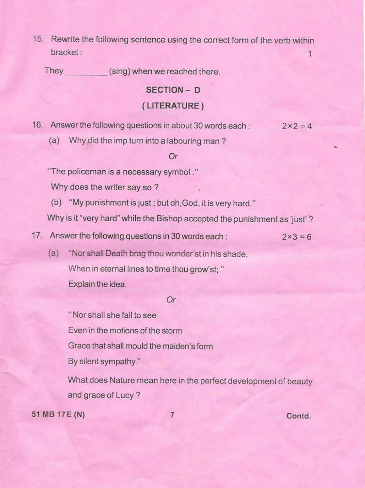 Manipur HSLC 2019 English Question Paper - Page 7