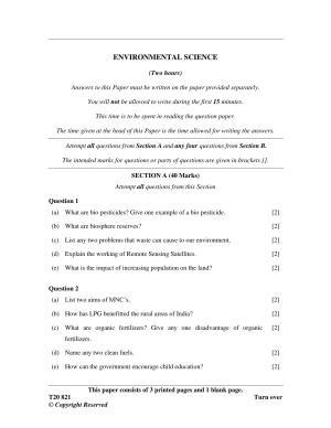 ICSE Class 10 Environmental Science 2020 Question Paper