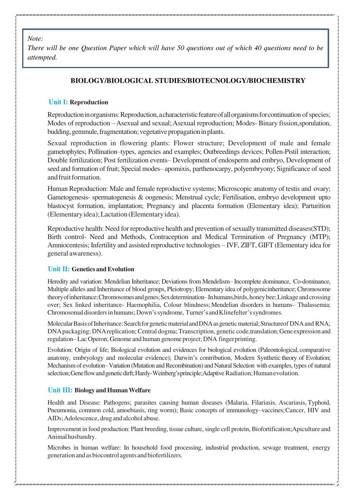 CUET Syllabus for Biology (English) - Page 2