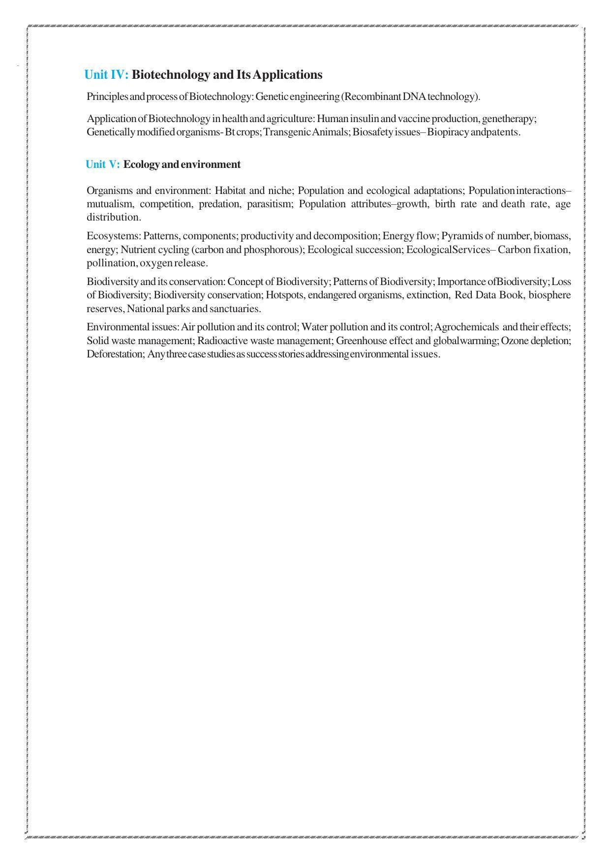 CUET Syllabus for Biology (English) - Page 3