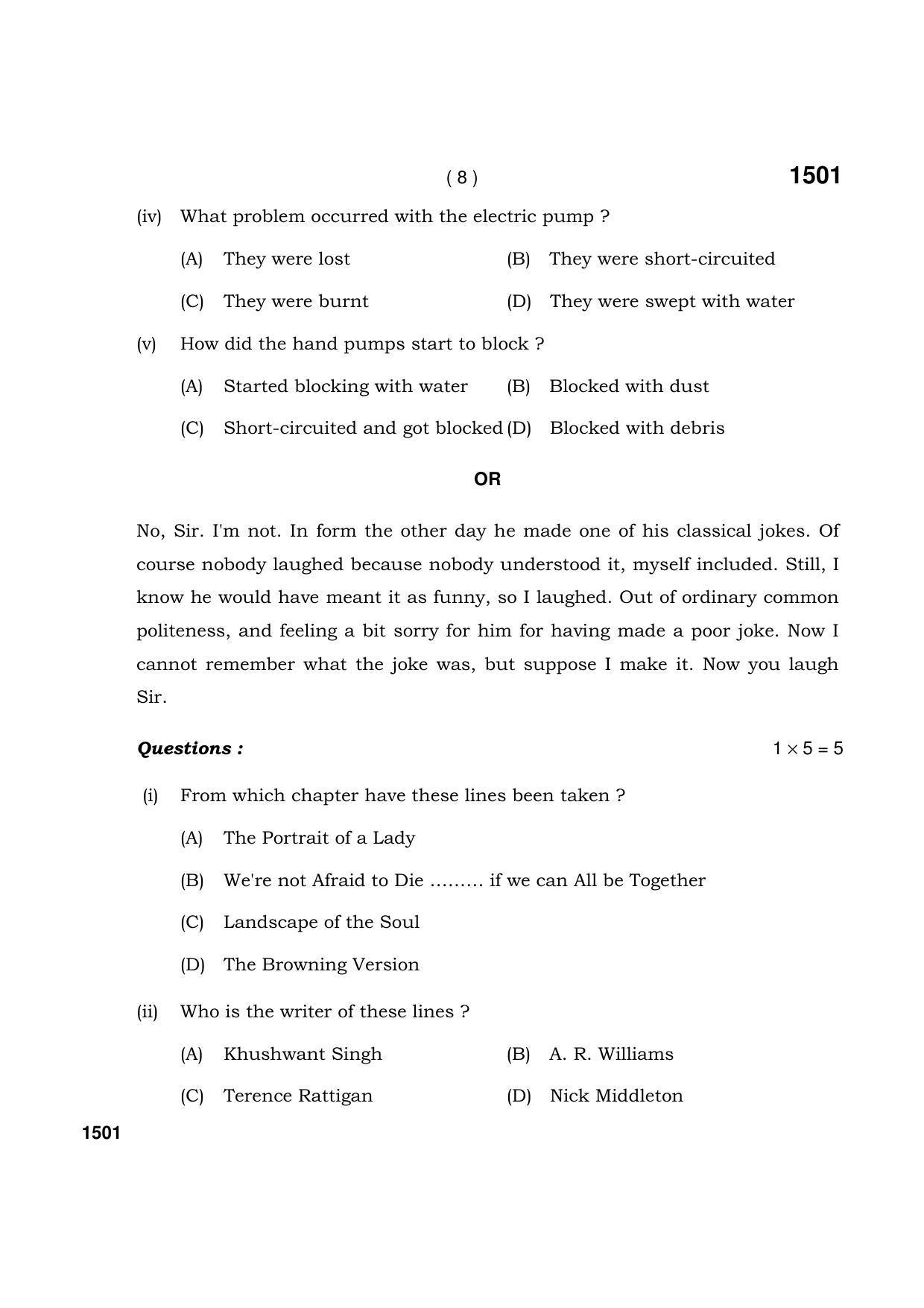 Haryana Board HBSE Class 11 English (Core) 2021 Question Paper - Page 8