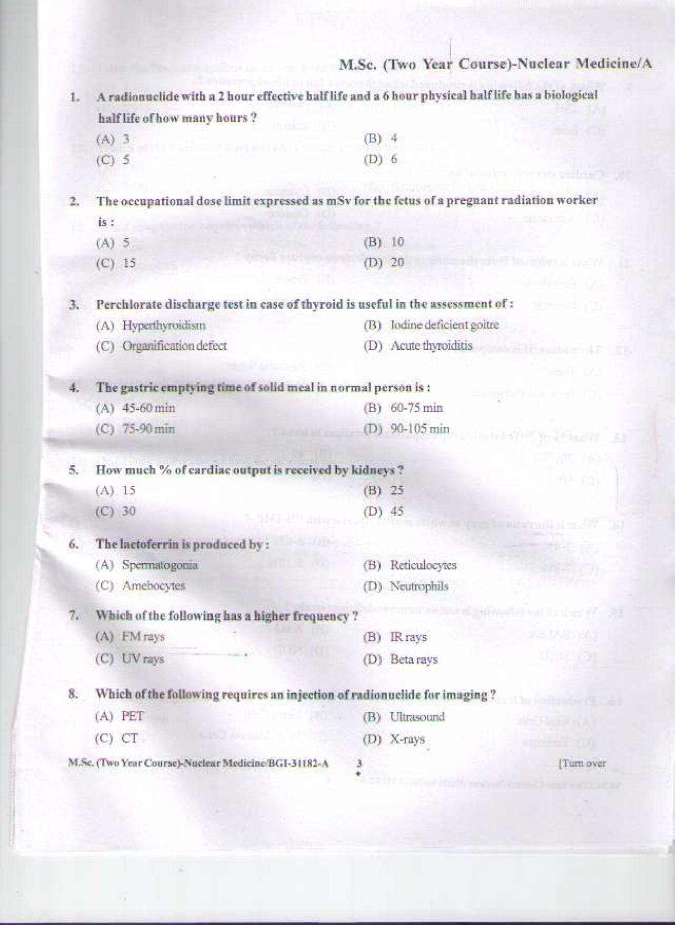 PU CET PG 2015: MSc (2yr)(Nuclear Medicine) Question Paper - Page 2