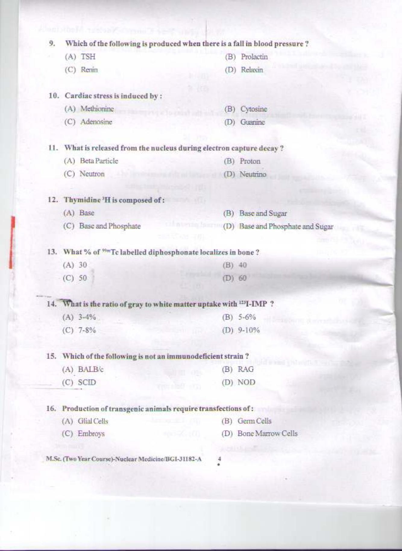 PU CET PG 2015: MSc (2yr)(Nuclear Medicine) Question Paper - Page 3