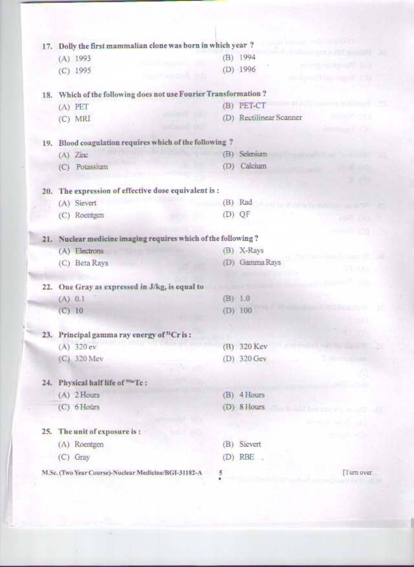 PU CET PG 2015: MSc (2yr)(Nuclear Medicine) Question Paper - Page 4