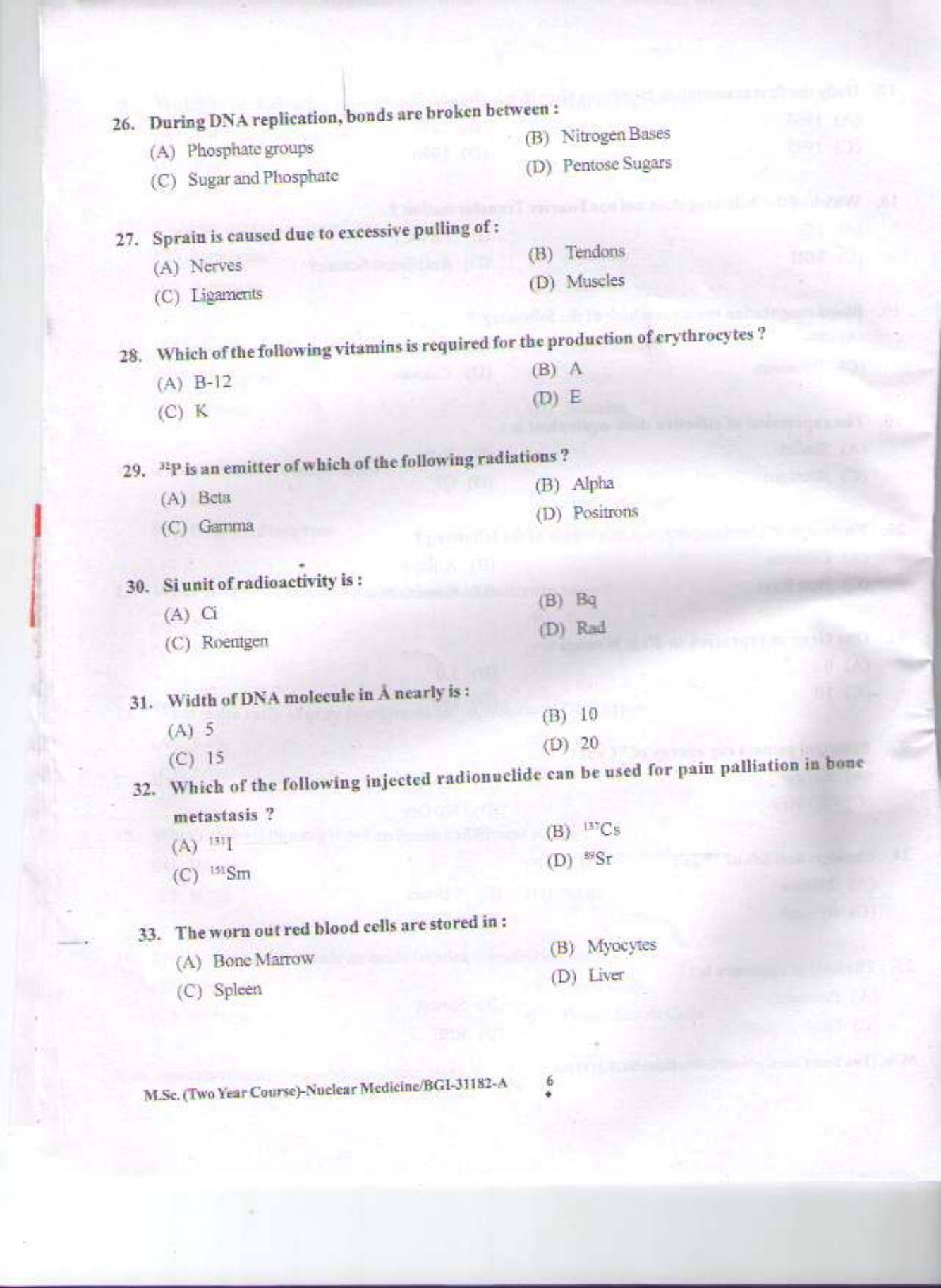 PU CET PG 2015: MSc (2yr)(Nuclear Medicine) Question Paper - Page 5