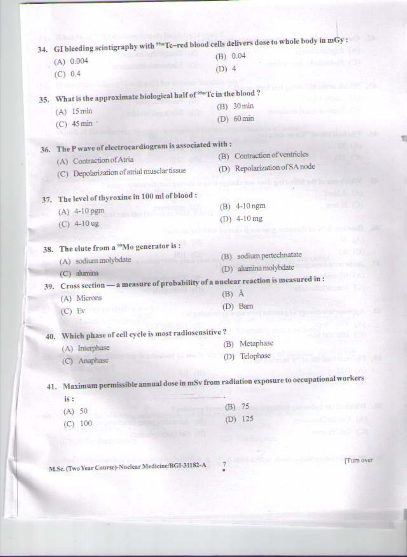 PU CET PG 2015: MSc (2yr)(Nuclear Medicine) Question Paper - Page 6