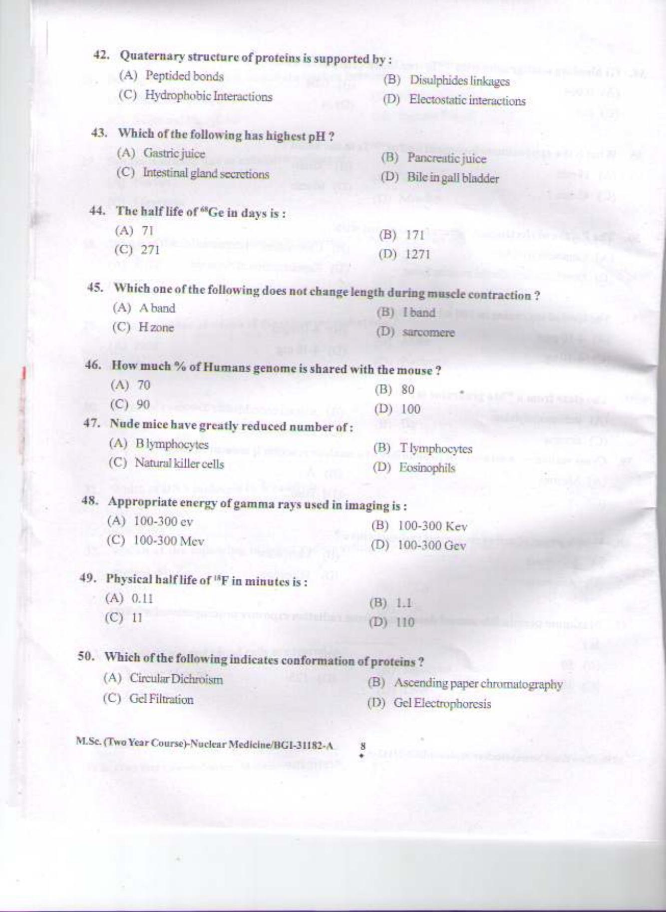 PU CET PG 2015: MSc (2yr)(Nuclear Medicine) Question Paper - Page 7