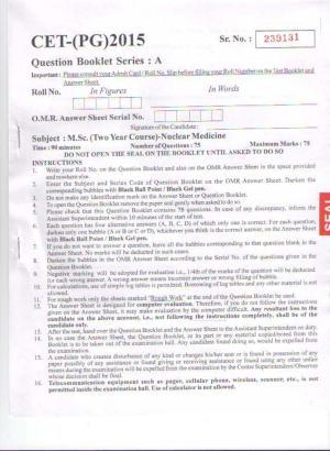 PU CET PG 2015: MSc (2yr)(Nuclear Medicine) Question Paper