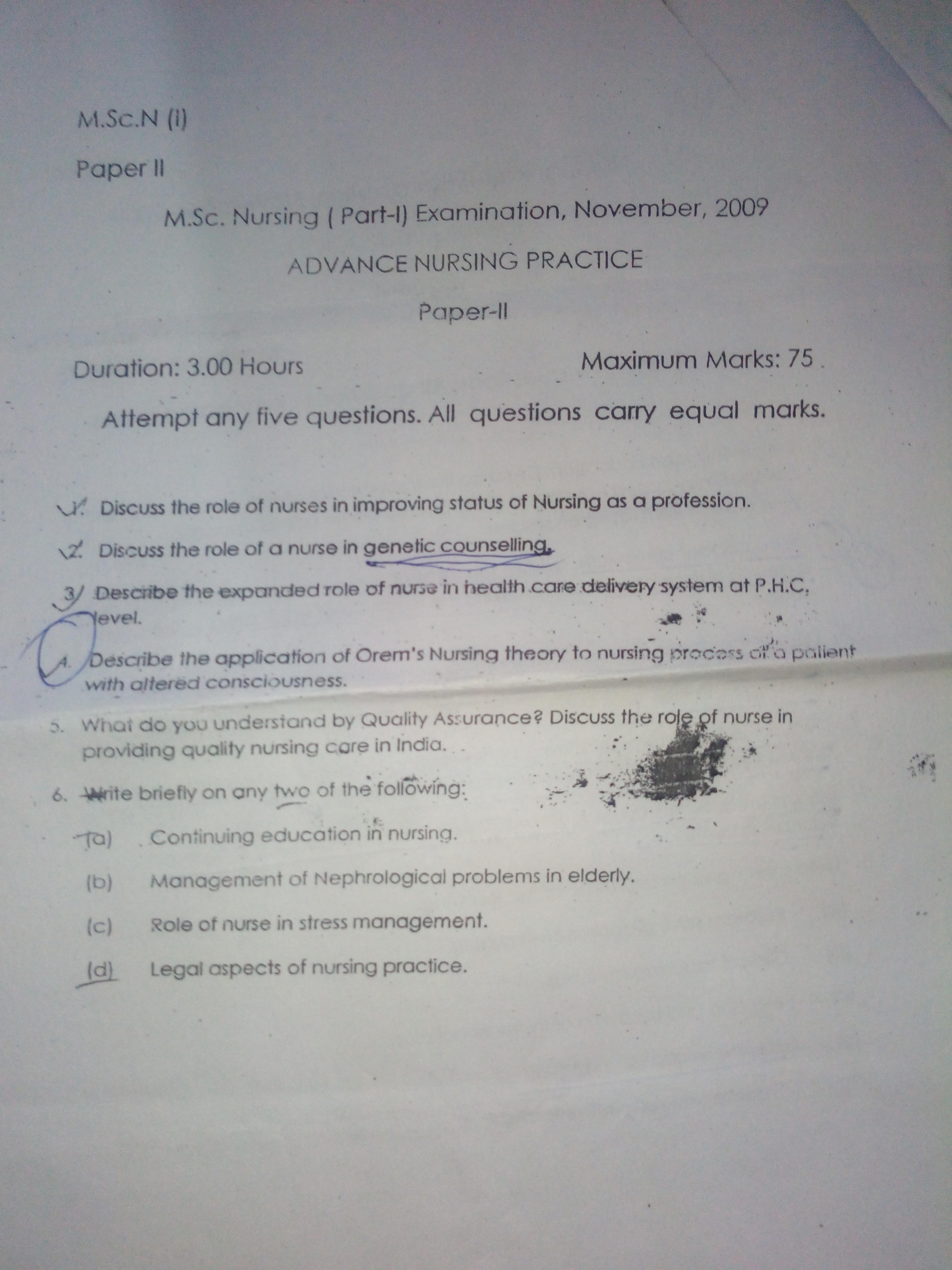 RUHS M.Sc Nursing (Pervious) November-2009 Question Paper - Page 1