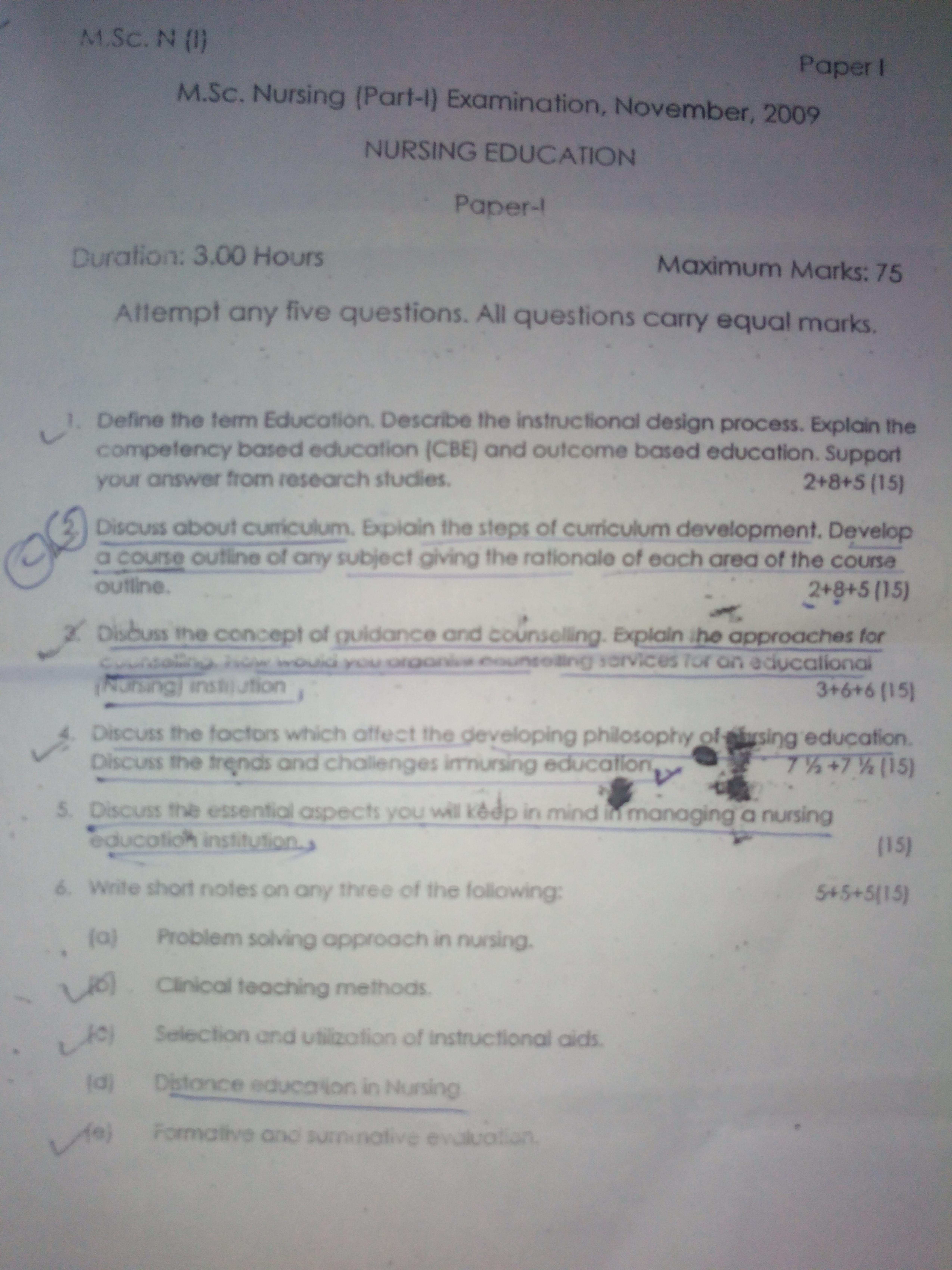 RUHS M.Sc Nursing (Pervious) November-2009 Question Paper - Page 2