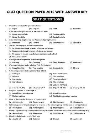 GPAT 2015 Question Paper with Answer Key