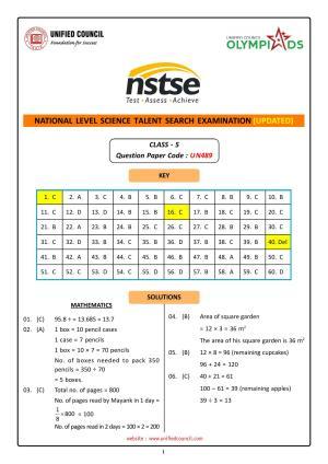 NSTSE 2023 Class 5 Answer Key (Paper Code 489)