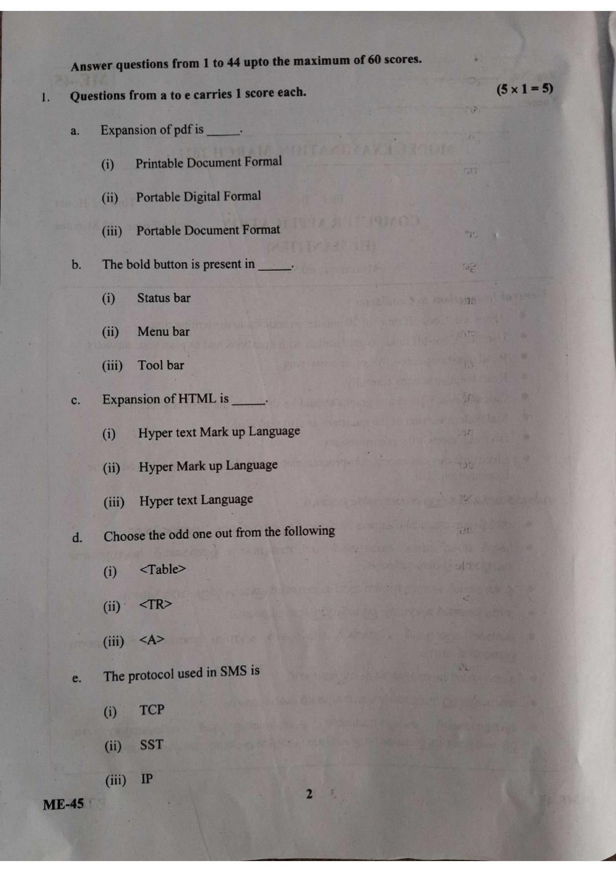Kerala Plus Two 2021 Computer Applications (Humanities) Model Question Paper - Page 2