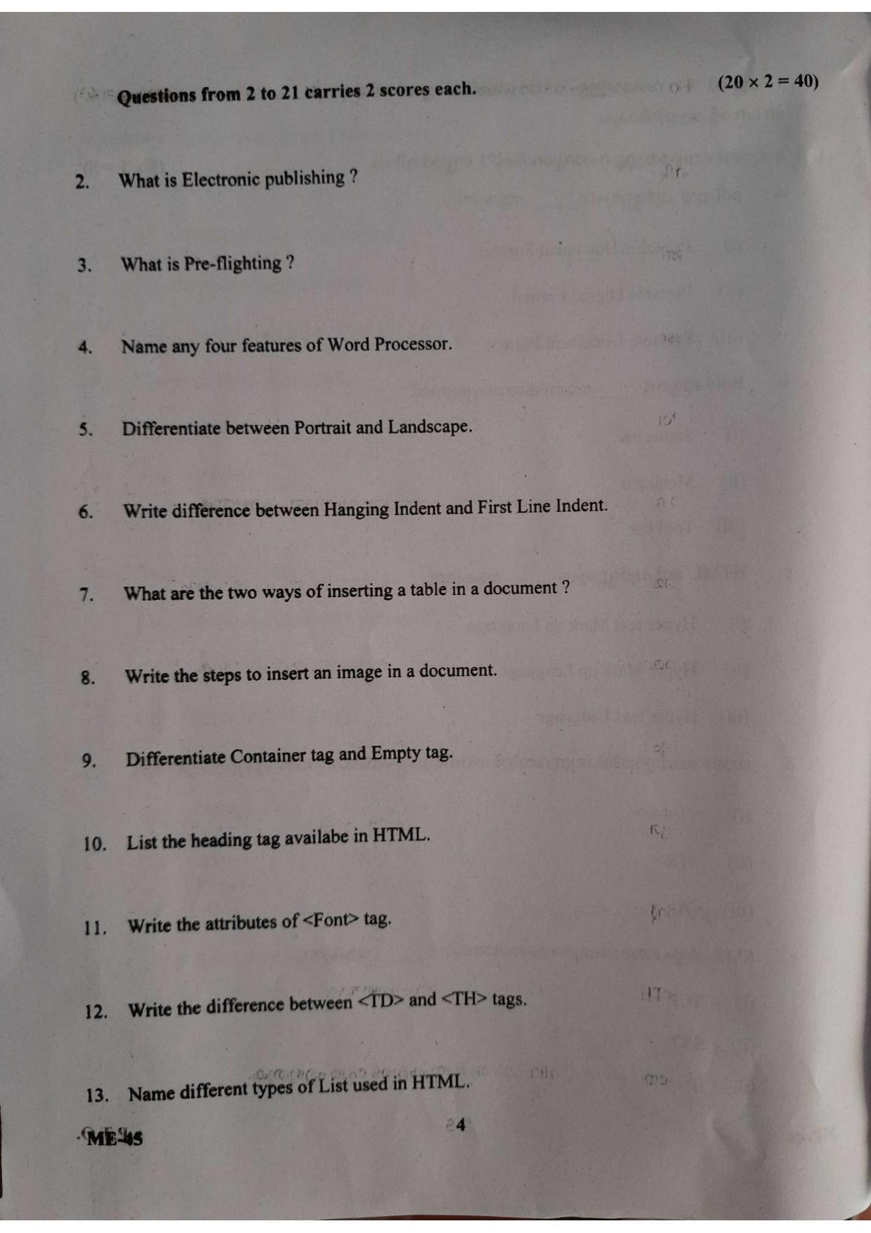 Kerala Plus Two 2021 Computer Applications (Humanities) Model Question Paper - Page 4