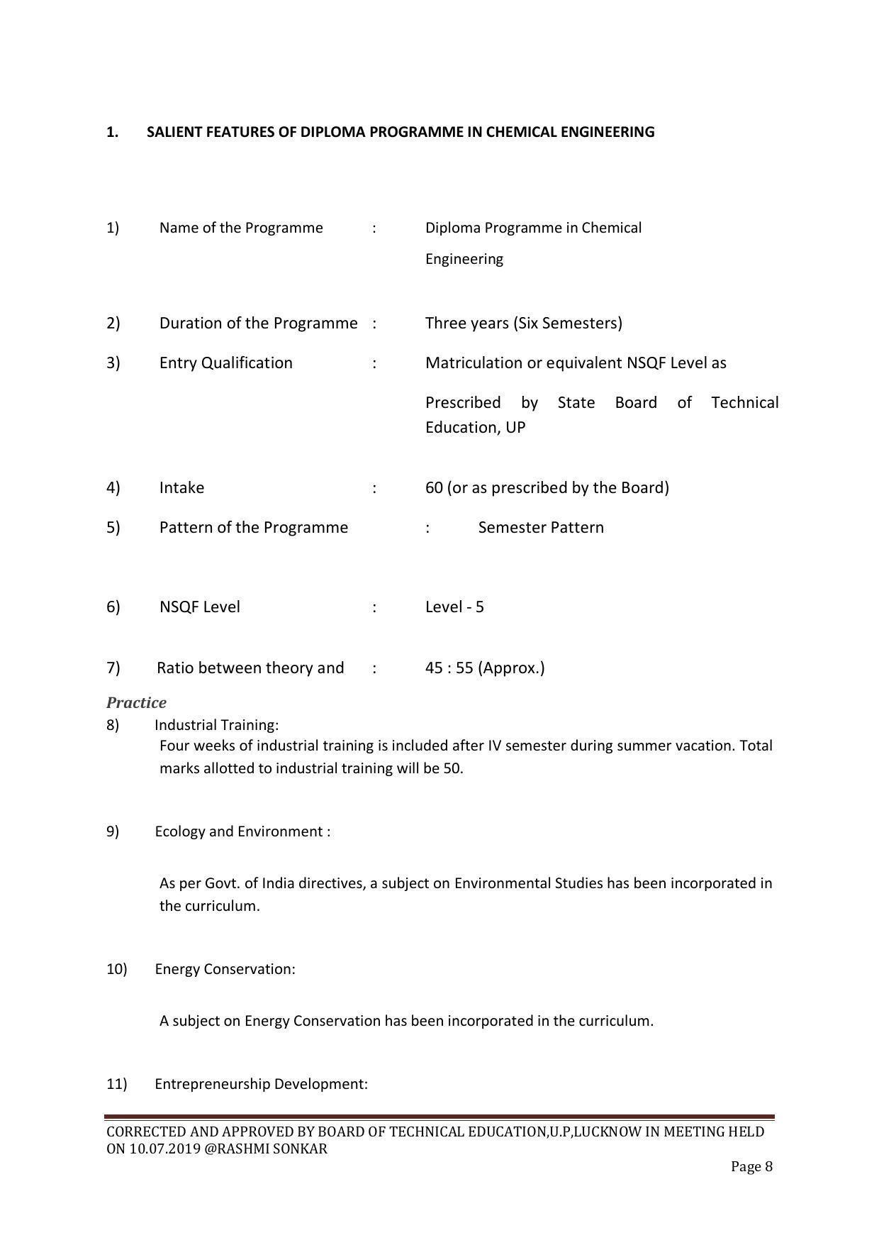 EFFECTIVE FROM JULY 2019-20 - SIX SEMESTER DIPLOMA COURSE IN CHEMICAL ENGINEERING - Page 8