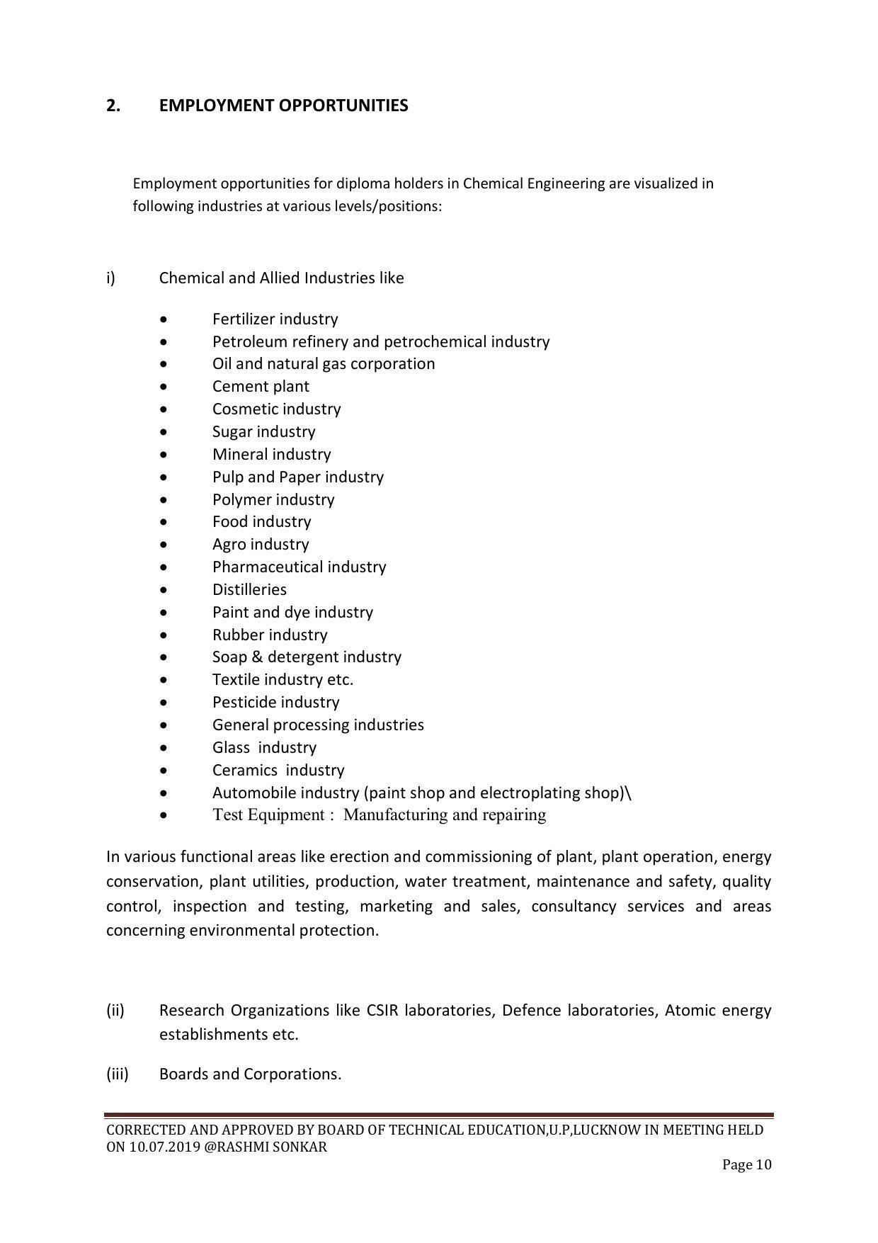 EFFECTIVE FROM JULY 2019-20 - SIX SEMESTER DIPLOMA COURSE IN CHEMICAL ENGINEERING - Page 10