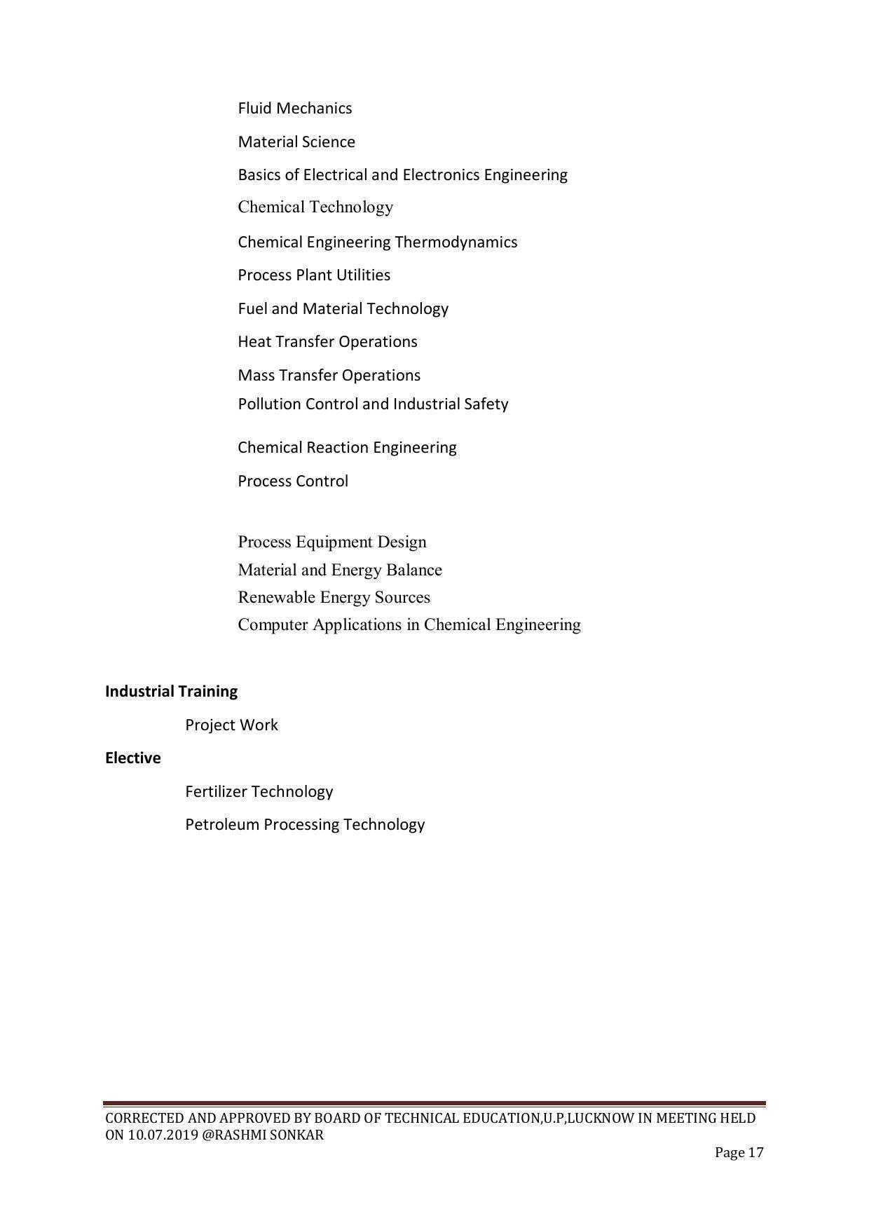 EFFECTIVE FROM JULY 2019-20 - SIX SEMESTER DIPLOMA COURSE IN CHEMICAL ENGINEERING - Page 17