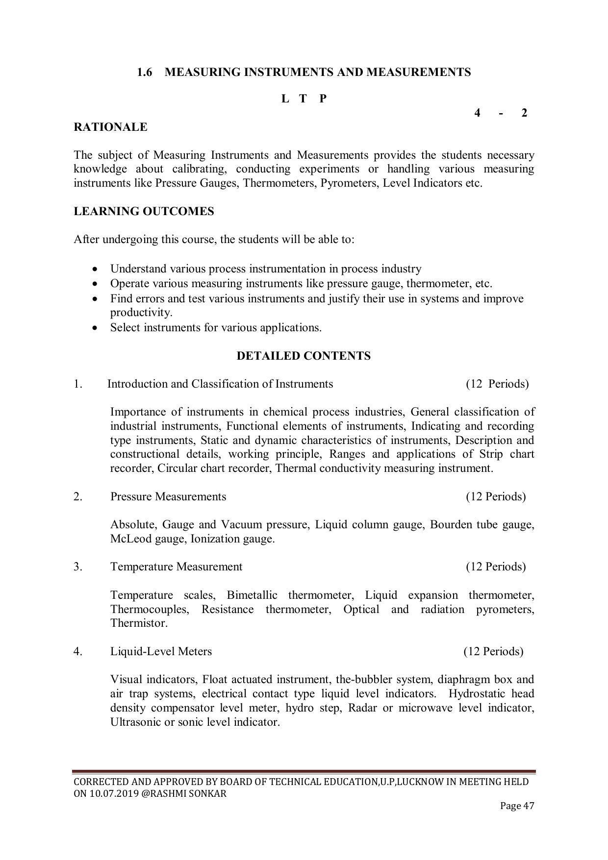 EFFECTIVE FROM JULY 2019-20 - SIX SEMESTER DIPLOMA COURSE IN CHEMICAL ENGINEERING - Page 47