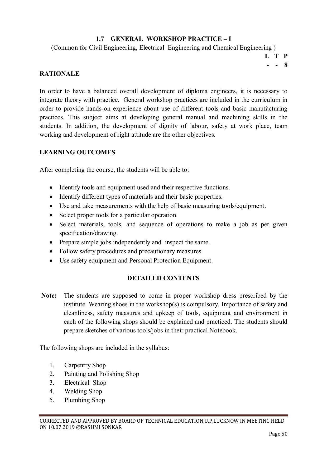 EFFECTIVE FROM JULY 2019-20 - SIX SEMESTER DIPLOMA COURSE IN CHEMICAL ENGINEERING - Page 50