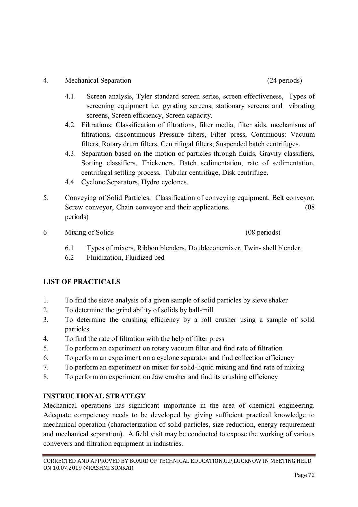 EFFECTIVE FROM JULY 2019-20 - SIX SEMESTER DIPLOMA COURSE IN CHEMICAL ENGINEERING - Page 72