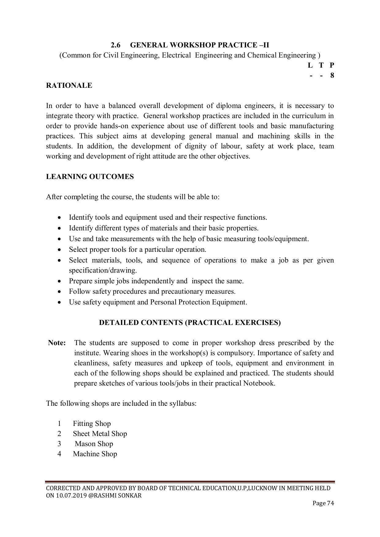 EFFECTIVE FROM JULY 2019-20 - SIX SEMESTER DIPLOMA COURSE IN CHEMICAL ENGINEERING - Page 74